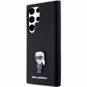 Karl Lagerfeld silikona Ikonik metāla piespraude viedtālruņa apvalks Samsung Galaxy S23 Ultra - melns