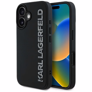 Karl Lagerfeld HC 3D gumijas pagarināts spīdīgs iPhone 16 viedtālruņa apvalks - melns