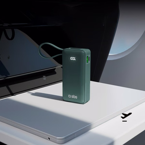 Внешний аккумулятор SBS 10000 mAh 20W со встроенным кабелем USB-C и цифровым дисплеем - серый