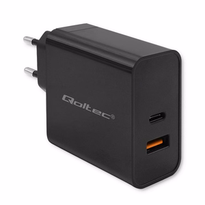 Qoltec 52380 ātrais PD lādētājs 1xUSB-C, 1xUSB, 65 W, melns