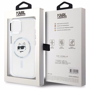 Karl Lagerfeld IML Metāla Choupette galva MagSafe apvalks iPhone 15 Plus - balts