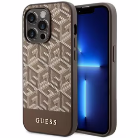Guess GUHMP14LHGCFSEW iPhone 14 Pro 6.1" brūns/brūns cietais apvalks GCube Stripes MagSafe