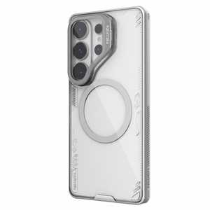Nillkin Iceblade Prop magnētiskais MagSafe maciņš ar kameras vāciņu un statīvu priekš Samsung Galaxy S26 Ultra caurspīdīgi pelēks