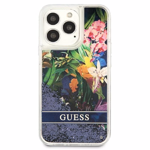 Guess GUHCP13LLFLSB iPhone 13 Pro / 13 6.1" синий/синий жёсткий чехол Flower Liquid Glitter