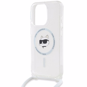 Karl Lagerfeld IML Choupette Head&Cord magnētiskais viedtālruņa apvalks iPhone 15 Pro Max - caurspīdīgs