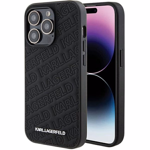 Karl Lagerfeld stepēts viedtālruņa apvalks ar K rakstu iPhone 15 Pro - melns