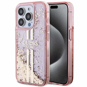 Guess Liquid Glitter Gold Stripes viedtālruņa apvalks iPhone 15 Pro - rozā