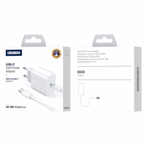 Lādētājs Jellico AK180 20W USB-C + USB-C uz Lightning kabelis 1.0m, balts