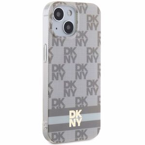 DKNY IML rūtainais mono raksts un drukātas svītras Magnētiskais viedtālruņa apvalks iPhone 15 Plus / 14 Plus - bēša