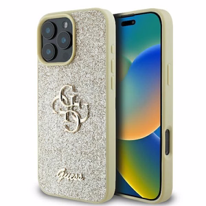 Guess Fiksētais Blizgus Lielais 4G apvalks viedtālrunim iPhone 16 Pro - zelts