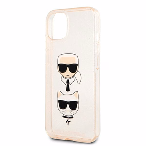 Karl Lagerfeld Glitter Karl & Choupette Head vāciņš ierīcei iPhone 13 mini, zelta krāsā
