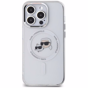 Karl Lagerfeld IML Metal Karl & Choupette Head MagSafe viedtālruņa apvalks iPhone 14 Pro - balts