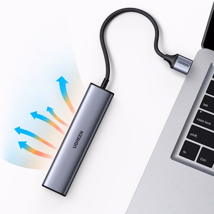 Ugreen CM475 daudzfunkcionāls sadalītājs USB 3.0 - 3x USB / Ethernet RJ-45 / USB Type-C PD - pelēks