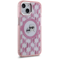 Karl Lagerfeld IML Monogramma Karl & Choupette Head Magnētiskais iPhone 15 viedtālruņa apvalks - rozā