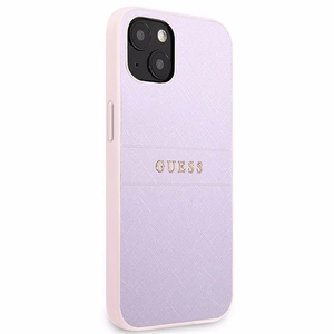 Guess GUHCP13SPSASBPU iPhone 13 mini 5.4 viedtālruņa apvalks, violets, Saffiano ar reljefu un metāla logotipu