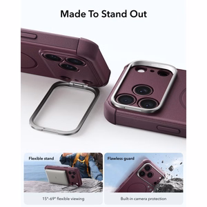 ESR Cyber Tough Kickstand MagSafe maciņš, paredzēts iPhone 18 Pro Max / 17 Pro Max, tumšā ķiršu krāsā