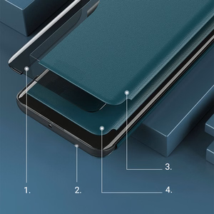 Eco Leather View Case elegants grāmatas tipa viedtālruņa apvalks ar statīvu iPhone 13 Pro Max zaļš