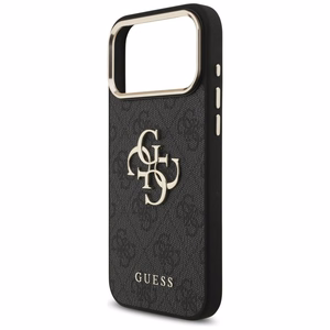 Guess PU Leather 4G Metal Logo Gold Frame vāciņš Apple iPhone 18 Pro Max, melns