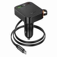 Automobiļa lādētājs Hoco ar ievilkamu kabeli 2 x USB C + USB A QC PD 65W NZ18 melns