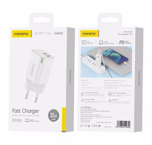 Foneng Lādētājs GAN35 GaN - 2x Type-C - PD 35W 3A balts