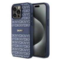 DKNY Ādas mono svītra un metāla logotips viedtālruņa apvalks iPhone 15 Pro Max - zils