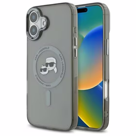 Karl Lagerfeld IML Metal Karl&Choupette Head magnētiskais viedtālruņa apvalks iPhone 16 - melns