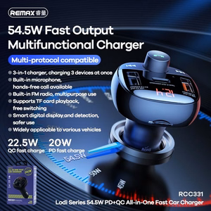 FM modulators Remax RCC331 54.5W 2xUSB-A/1xUSB-C melns