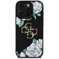 Guess Grained Roses Big 4G logo viedtālruņa apvalks iPhone 16 Pro - melns