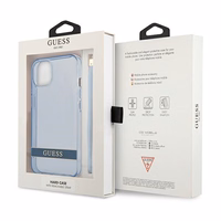 Guess GUHCP13SHTSGSB iPhone 13 mini 5.4 viedtālruņa apvalks, zils, ciets, daļēji caurspīdīgs ar siksniņu