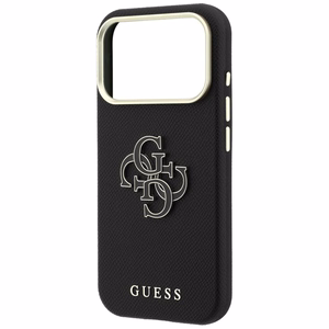 Guess Grained & Big Resin Logo vāciņš modelim iPhone 18 Pro / 17 Pro – melns