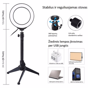 LED Ring Lamp 12cm Ar Desktop Tripod Mount Up To 24.5cm, USB, RGBW