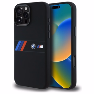 BMW Silikona Vidējā Svītra Magnētiskais viedtālruņa apvalks iPhone 16 Pro Max - melns