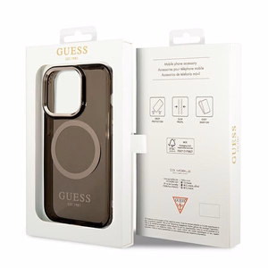 Guess GUHMP14LHTCMK iPhone 14 Pro 6.1" melns/melns cietais apvalks Zelta kontūra Daļēji caurspīdīgs Magnētiskais