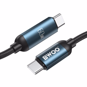 BWOO USB-C - USB-C kabelis 1m 60W ar LED ekrānu, pīts, melns