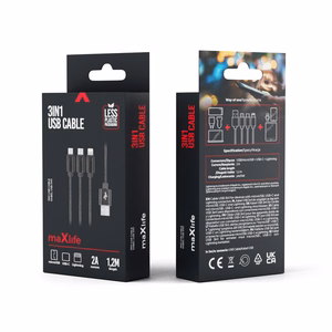 Maxlife 3in1 kabelis USB - Lightning + USB-C + microUSB 1,0 m 2,1A melnais neilons