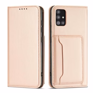 Magnētiskais karšu viedtālruņa apvalks Samsung Galaxy A12 5G ar karšu turētāju, rozā