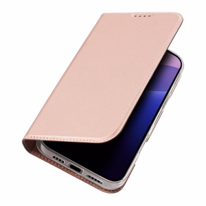 Dux Ducis Skin Pro viedtālruņa apvalks iPhone 16 Pro Max ar atveramu vāciņu un karšu nodalījumu - rozā