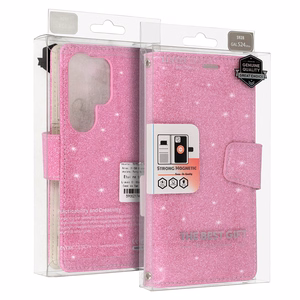 Glitter Magsafe grāmatas stila apvalks Samsung Galaxy S23 Plus rozā