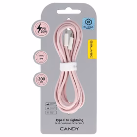 Blavec Kabelis Candy pīnīts - Type C uz Lightning - PD 20W 2,4A 2 metres Apple CarPlay (CCA-CL24P20) rozā