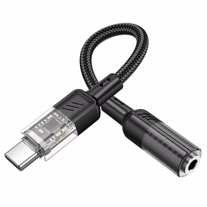 adapteris AUX USB C do Jack 3,5 mm Hoco 0,15 m LS37 transparentny melns