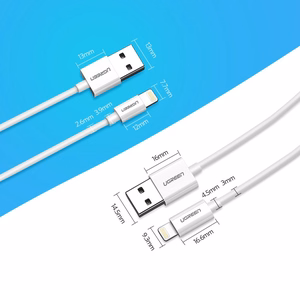 USB kabelis Ugreen US155 MFi USB to Lightning 2.4A 1.0m balts