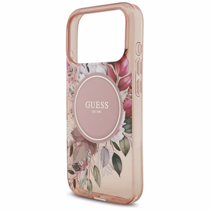 Guess IML Ziedi Pērļu Siksniņa Magnētiskais viedtālruņa apvalks iPhone 17 Pro - rozā