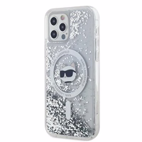 Karl Lagerfeld Šķidrie Spīdumi Choupette galvas MagSafe apvalks iPhone 12 / 12 Pro - caurspīdīgs