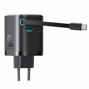 Joyroom JR-TCL02 65W USB-A USB-C GaN lādētājs ar iebūvētu USB-C kabeli - melns