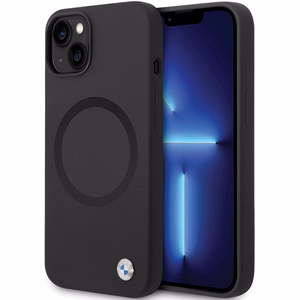 BMW BMHMP14SSILBK2 viedtālruņa apvalks iPhone 14 - melns Signature Liquid Silicone MagSafe