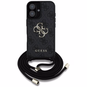 Guess 4G Big Logo Cord Stap viedtālruņa apvalks iPhone 16 Plus - melns