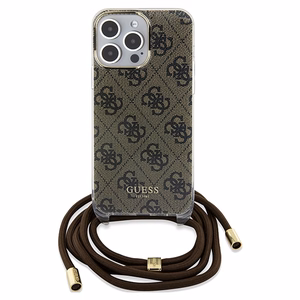 Guess Crossbody Cord 4G Print viedtālruņa apvalks iPhone 15 Pro – brūns