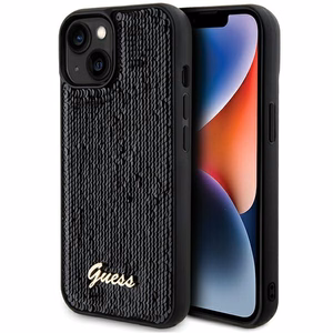 Guess Sequin Script Metal viedtālruņa apvalks iPhone 14 / 15 / 13 - melns