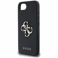 Guess PU Grained 4G Metal Logo viedtālruņa apvalks iPhone 16e - melns