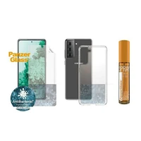 PanzerGlass aizsardzības komplekts Samsung Galaxy S21 TPU plēve + ClearCase + tīrīšanas šķidrums 30ml